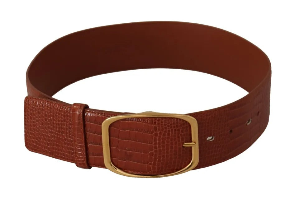 Brown Wide Waist Design Leather Gold Metal Buckle Belt