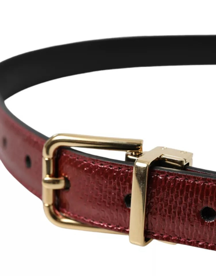 Maroon Leather Gold Metal Buckle Men Belt