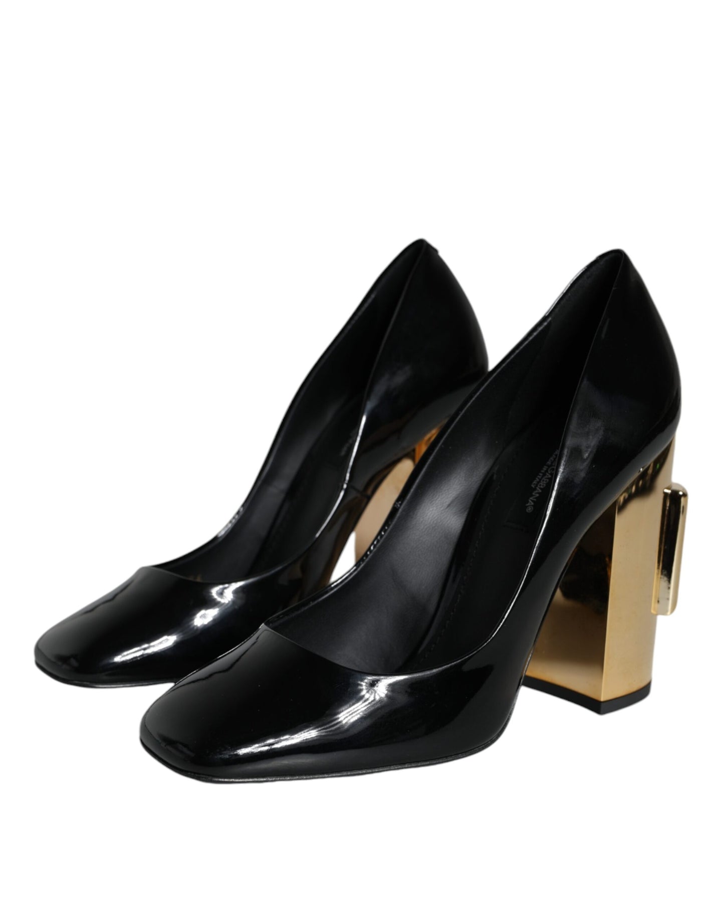 Black Gold Patent Leather Logo Heels Pumps Shoes