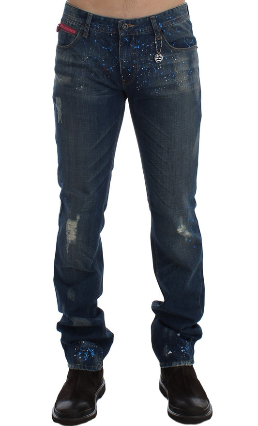 Chic Blue Wash Painted Slim Fit farkut